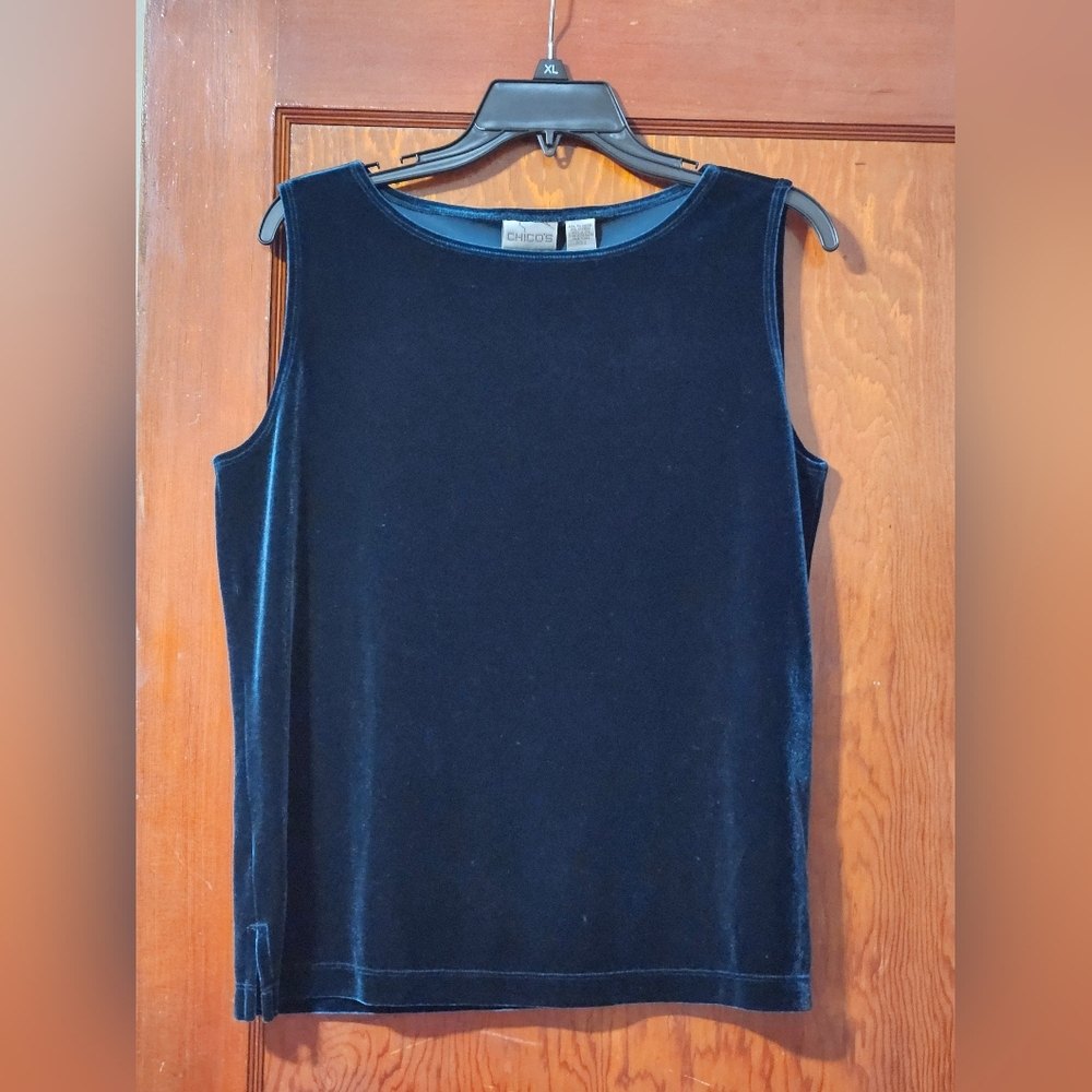 Chico's Dark Green Velvet Sleeveless Tank Top Size 2 Large EUC
